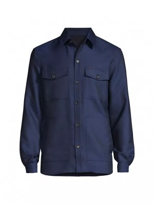 Верхняя рубашка на пуговицах из смесовой шерсти , синий Isaia