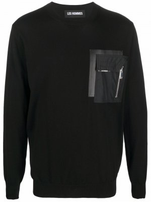 Шерстяной свитер с нагрудным карманом Les Hommes. Цвет: черный