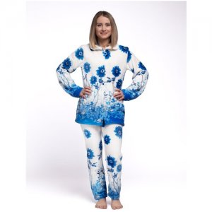 Костюм домашний женский Vakkas- tekstile велюровый для дома ,пижама женская теплая Вакас-текстиль. Цвет: голубой/белый/синий