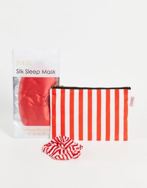 Красный набор из резинки для волос, маски сна и косметички Smug