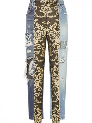 Укороченные джинсы в технике пэчворк Dolce & Gabbana. Цвет: синий