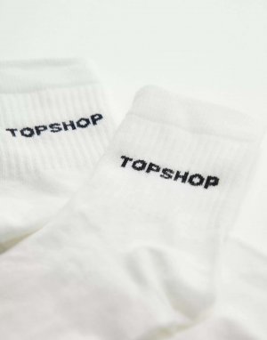 Белые спортивные носки в рубчик с логотипом Topshop