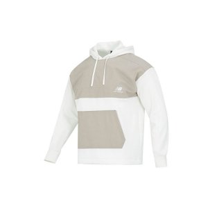 Spliced Logo Print Hoodie with Drawstring and Long Sleeves Men Tops White AMT24368-CIC New Balance