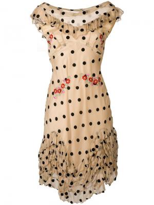 Платье мини в горох John Galliano Vintage. Цвет: телесный