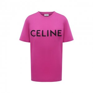 Хлопковая футболка Celine. Цвет: розовый