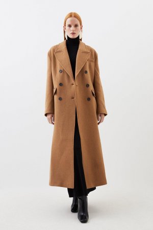 Итальянское двубортное пальто большого размера из смесовой шерсти Manteco с сильными плечами , бежевый Karen Millen