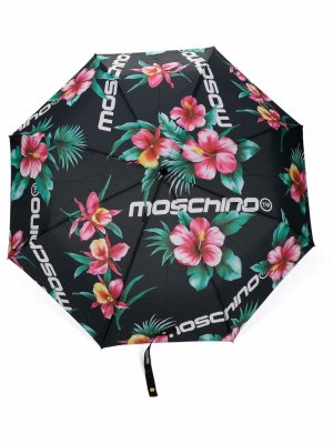 Зонт с цветочным принтом и логотипом Moschino. Цвет: черный