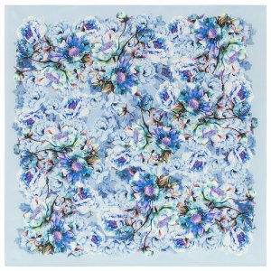 Платок ,89х89 см, голубой, коричневый Павловопосадская платочная мануфактура. Цвет: синий/голубой/белый
