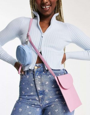 Мини-сумка через плечо розового и синего цвета French Connection