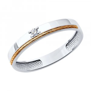 Обручальное кольцо из белого золота с бриллиантом SOKOLOV