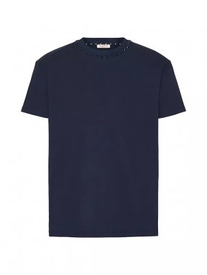 Хлопковая футболка с круглым вырезом и заклепками без названия , темно-синий Valentino Garavani