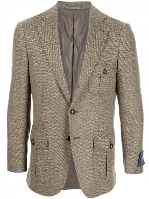 Пиджак с нашивками на локтях и узором в елочку Man On The Boon.. Цвет: коричневый