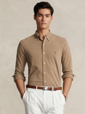 Легкая сетчатая рубашка-поло с длинными рукавами , коричневый Ralph Lauren