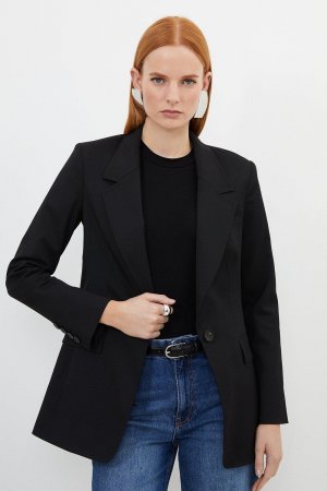 Однобортный пиджак из твила премиум-класса строгого кроя , черный Karen Millen