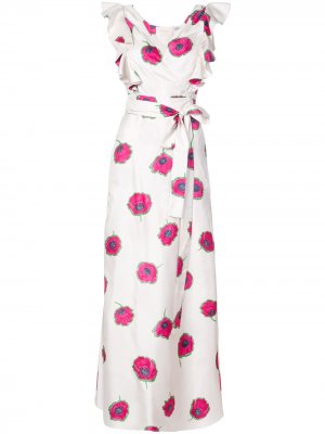 Платье с оборками и цветочным принтом La DoubleJ. Цвет: белый