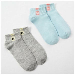 Набор детских носков 2 пары MINAKU Однотонные, цвет чёрный/белый, размер 35-38 (22-24 см) 4601212. Цвет: белый/черный