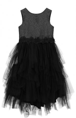 Платье с металлизированной отделкой и многослойной юбкой Aletta. Цвет: чёрный