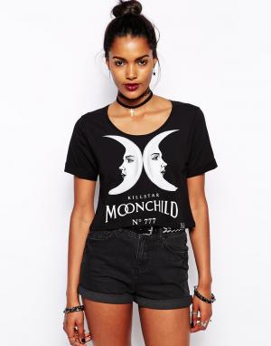 Короткая футболка с принтом Moon Child Kill Star. Цвет: черный