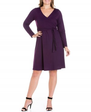 Женское классическое платье больших размеров с поясом 24seven Comfort Apparel, фиолетовый