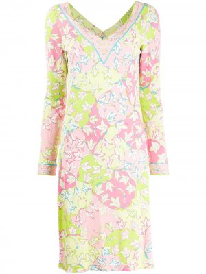 Платье с длинными рукавами цветочным принтом Emilio Pucci Pre-Owned. Цвет: зеленый