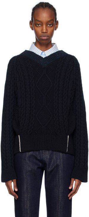 Темно-синий свитер с v-образным вырезом Victoria Beckham