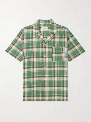 Рубашка из хлопка в клетку с воротником-стойкой FOLK, зеленый Folk
