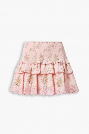 Мини-юбка Sowa из английской хлопковой вышивки с цветочным принтом и сборками, розовый LoveShackFancy