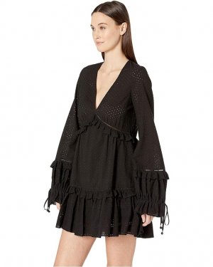 Платье Embroidered Ruffle Long Sleeve Dress, черный Jonathan Simkhai