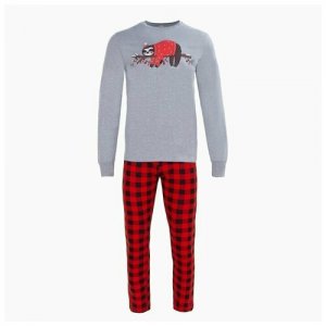 Пижама мужская (фуфайка/брюки) ленивец принт (НГ), цвет серый/красный, р-р 56 RADI. Цвет: красный