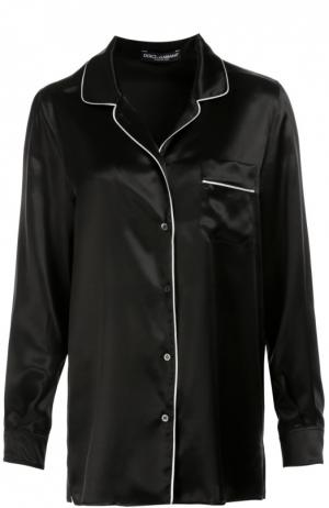 Шелковая блуза в пижамном стиле с контрастной отделкой Dolce & Gabbana. Цвет: черный