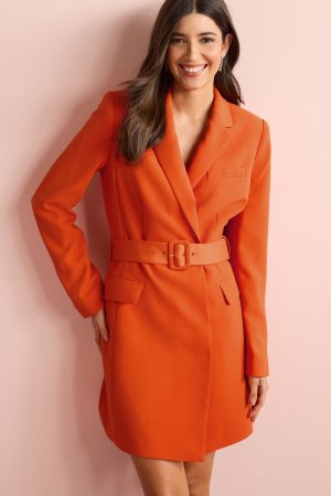 Приталенное платье-пиджак с длинными рукавами и поясом , оранжевый Next