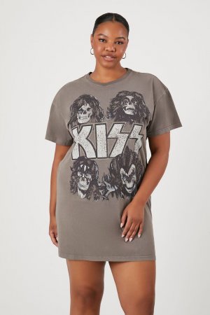 Платье-футболка с рисунком KISS больших размеров, серый Forever 21