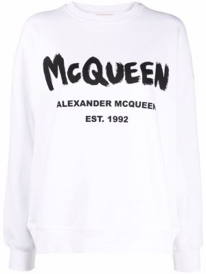 Толстовка с принтом граффити Alexander McQueen. Цвет: белый