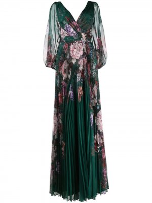 Вечернее платье с цветочным принтом Marchesa Notte. Цвет: зеленый