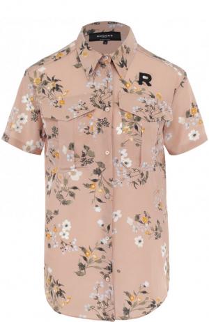 Шелковая блуза с накладными карманами и принтом Rochas. Цвет: розовый