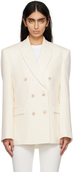 Кремового цвета двубортный пиджак Wardrobe.Nyc