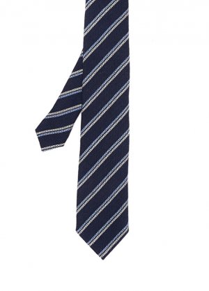 Темно-синий шерстяной галстук с узором в полоску ZEGNA
