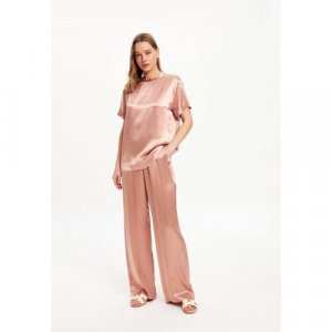 Костюм LUISA WANG, блуза и брюки, восточный стиль, прямой силуэт, пояс на резинке, размер S, бежевый, розовый Wang. Цвет: бежевый/розовый
