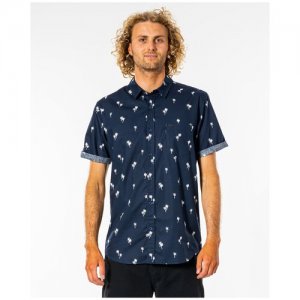 Рубашка Rip Curl PARADISE PALMS S/S SHIRT, Пол Мужской, цвет 0049 NAVY, размер L. Цвет: синий