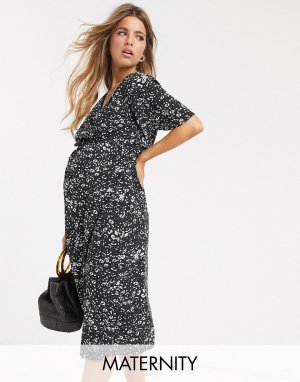 Платье миди в горошек с запахом -Серебряный New Look Maternity