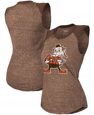 Женская коричневая майка с мышцами реглан Cleveland Browns в стиле ретро тройного цвета , коричневый Majestic