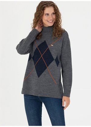 Серый меланжевый свитер комфортного кроя с полуводолазкой для женщин U.S. Polo Assn.