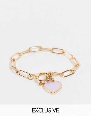 Золотистый массивный браслет-цепочка с розовым сердечком Inspired Reclaimed Vintage