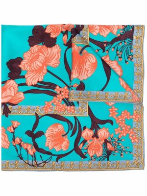 Floral-print silk foulard Versace. Цвет: синий