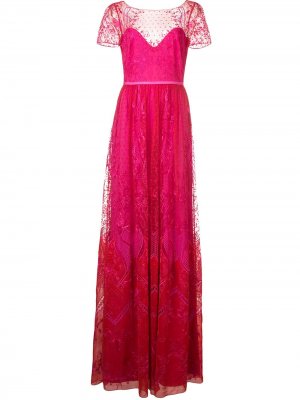 Длинное кружевное платье Marchesa Notte. Цвет: розовый