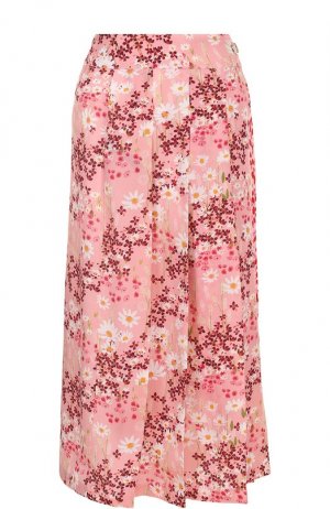 Шелковая юбка-миди с цветочным принтом Mother Of Pearl. Цвет: розовый
