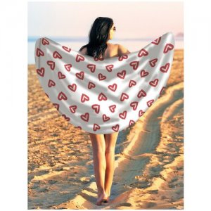 Парео и Пляжный коврик  Нарисованные сердца, трикотаж, диаметр 150 см JoyArty. Цвет: красный/белый