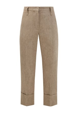 Укороченные льняные брюки с отворотами BRUNELLO CUCINELLI. Цвет: бежевый