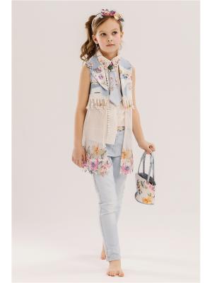 Комплект детский: блузка, туника, джинсы, ободок, галстук, сумочка Baby Steen. Цвет: голубой, бежевый, розовый