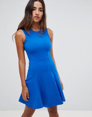 Приталенное платье из двойного трикотажа со свободной юбкой -Синий Closet London